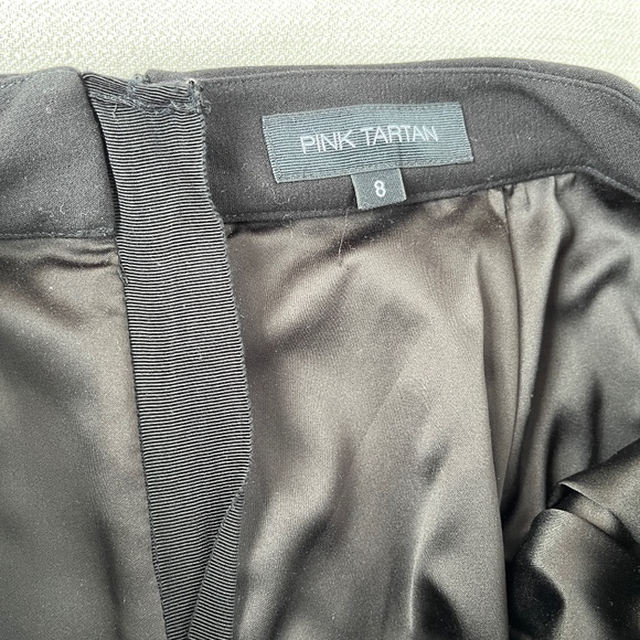 Pink Tartan (8) black gabardine midi skirt with pockets and soft front pleats. - Picture 8 of 14